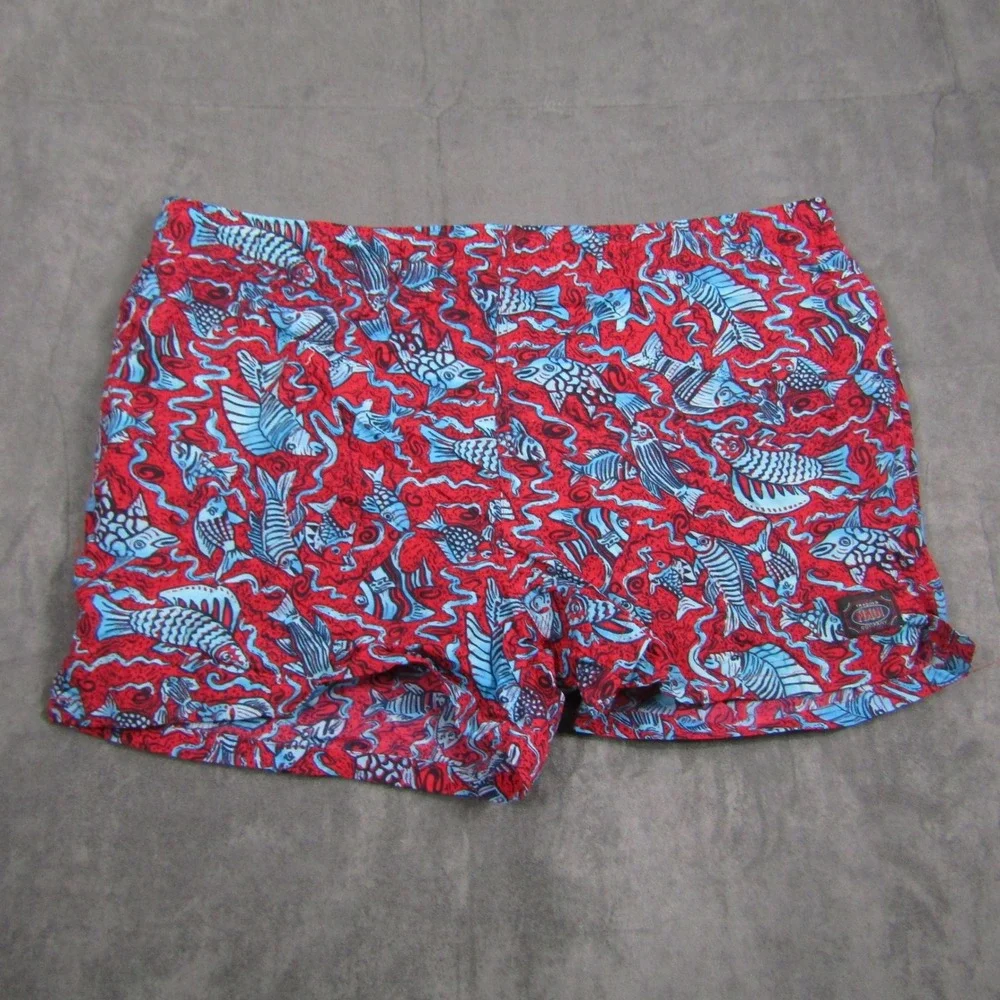 Maui and Sons Swim Trunks Men XL Red Blue Fish Print Mesh Lined Board Shorts